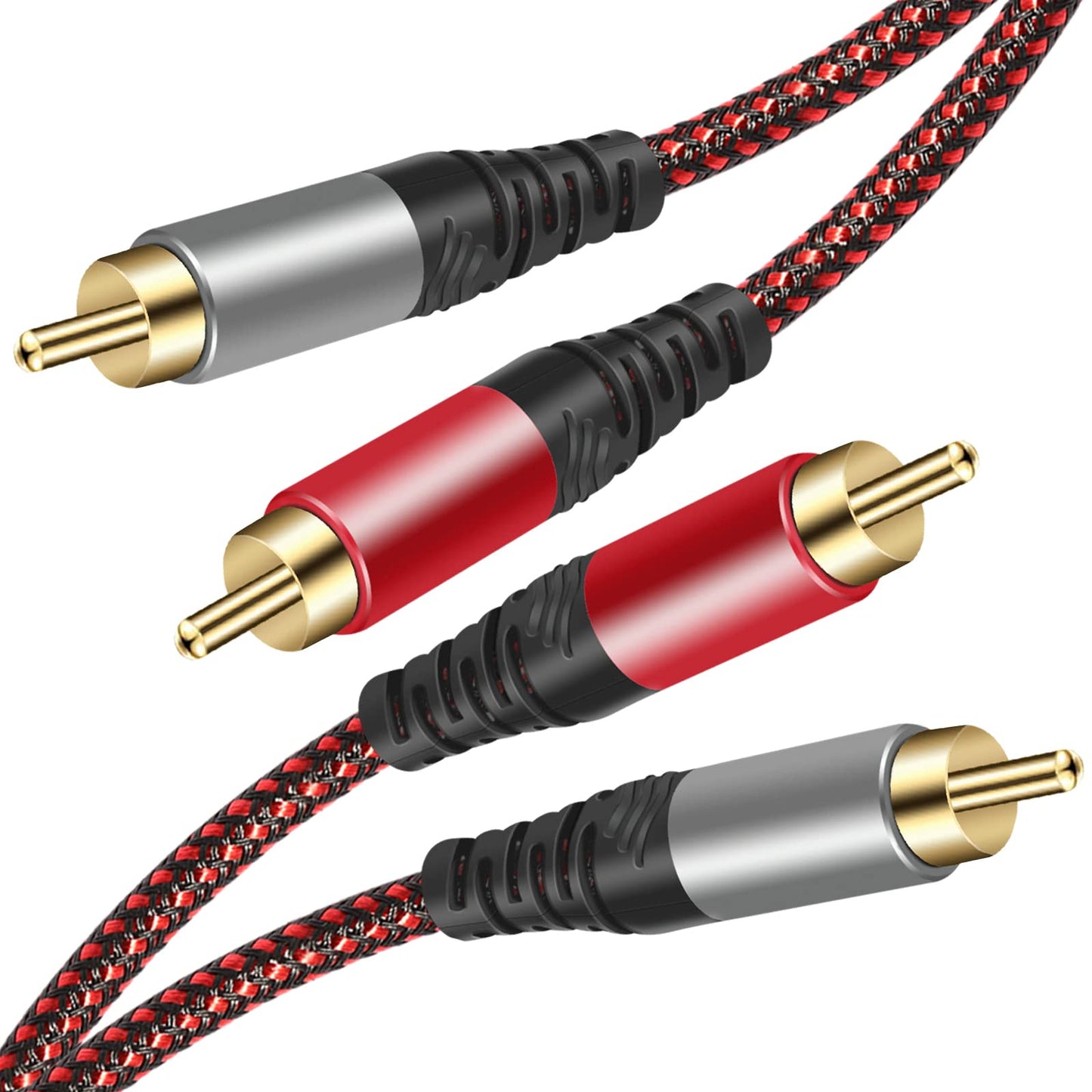 Tiierzon RCA Cable 6Ft,2Rca Male to 2-RCA Male Audio Stereo Subwoofer Cable [Hi-Fi Sound] Nylon-Braided Auxiliary Audio Cord for Home Theater, HDTV, Amplifiers, Hi-Fi Systems,Speakers and etc (6Ft)