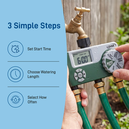 Orbit Programmable Digital Hose Watering Timer - 3 Outlet - Battery Powered - with LCD Screen - Built-in Rain Delay - Water-Resistant - 56082