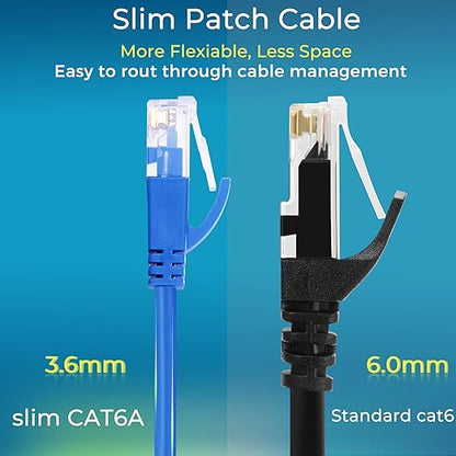 Rapink Patch Cables Cat6a 0.5ft (50 Pack) Slim, Cat6a Ethernet Patch Cable 10G Support, Snagless Cat 6 Patch Cable for Patch Panel to Switch, Flexiable Cat 6a Ethernet Cable with Gold Plated