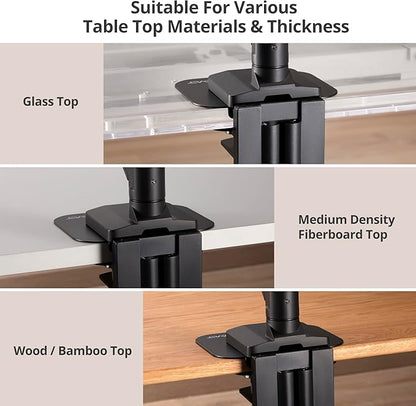 AVLT Adjustable Reinforcement Plate Bracket Mount for Fragile Tabletop - Supports Monitor Stand with C Clamp Or Grommet Installation - Black