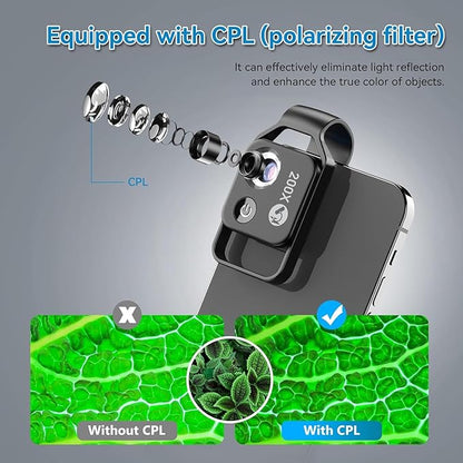 APEXEL 200X Phone Microscope Lens, Nano Zoom Phone Micro Lens for iPhone Android with LED Light CPL Universal Clip, Nanozoom Mini Pocket Digital Microscope, Portable Smartphone Macro Lens Camera