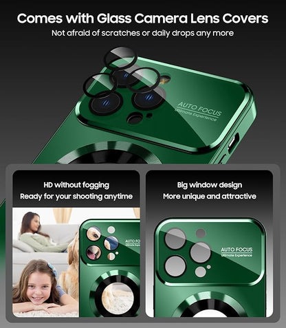 MAKAVO Magnetic for iPhone 12 Pro Max Case, Compatible with MagSafe, Built-in Camera Lens Protector, Logo View, Military Grade Drop Proof Phone Case Cover, Green