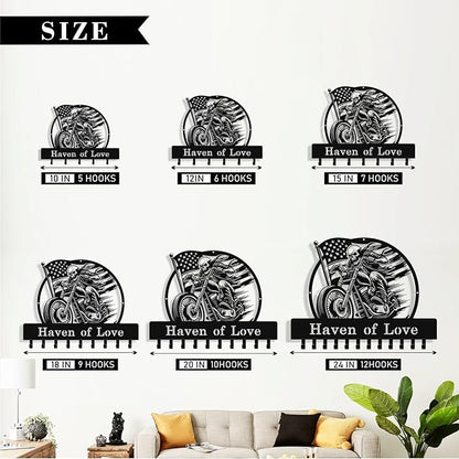Personalized Skull Motocycle Key Holder Wall Mount, Custom Metal Key Rack Key Holder with Name, Deer Cabin Wall Keys Hanger with Hooks for Entryway, Front Door, Hallway, Kitchen, Living Room