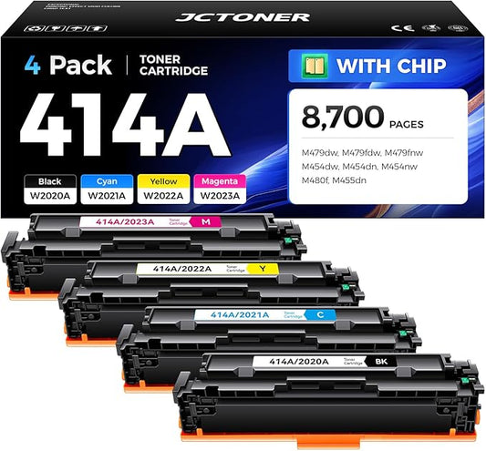 414A Toner Cartridge 4Pack Replacement for HP 414A W2020A W2021A W2022A W2023A 414X Compatible for HP Color Laserjet Pro MFP M479fdw M479fnw M479dw M454dw M454dn M454nw Enterprise M480f M455dn Printer