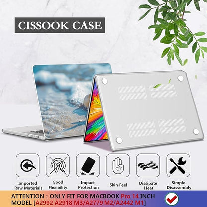 CISSOOK Compatible with MacBook Pro 14 inch Case 2024, 2023-2021 Release M4 A3112 A3185 A3401 M3 A2992 A2918 M2 A2779 M1 A2442 Model, Plastic Hard Shell Case with Keyboard Cover, Beach&Shell