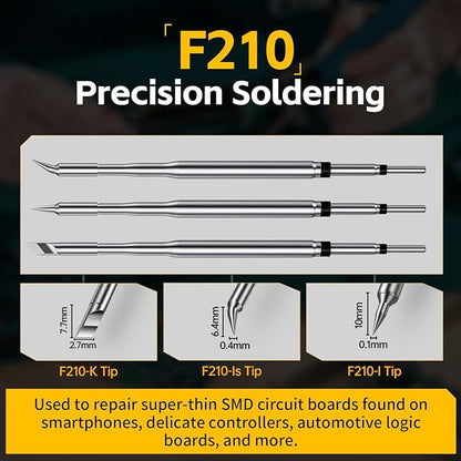 FNIRSI DWS-200 200W Precision Digital Soldering Station Kit, with 3 F210 & 6 F245 Soldering Iron Tips and 2 Helping Hands, Temp Value & Curve Mode, 3 Temperature Storage, Full-Color Display