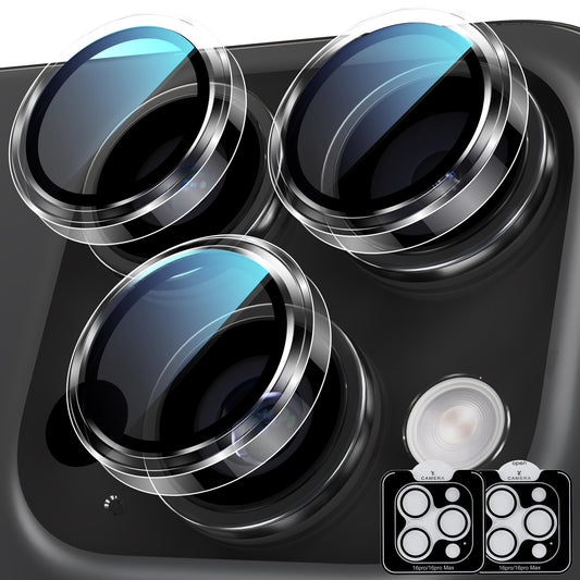 YWXTW Camera Lens Protector for iPhone 16 Pro/iPhone 16 Pro Max, [1 Step Installation Tray] Tempered Glass Screen Protector Metal Individual Camera Cover Accessories Case Friendly (Clear-2Pack)