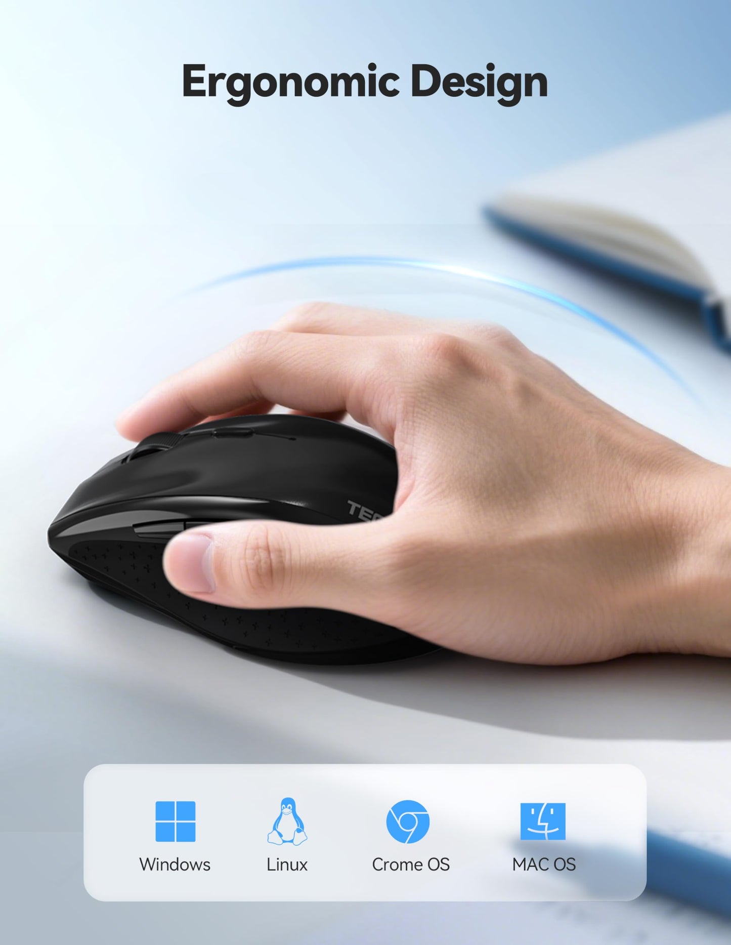 TECKNET Rechargeable Mouse,2.4 GHz Ergonomic Silent Mice with 6 Buttons