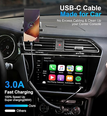 USB C Cable 6ft, 2Pack USB A to USB C 3A Fast Charging, Coiled Type C Charger Cord for Car USB-C Cable Compatible with iPhone 16/15/Plus/Pro/Pro Max/Samsung Galaxy A10e A20 A50 S20 Plus S10E Note 20