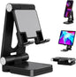 Folding Cell Phone Stand,Laptop Stand, Adjustable Height and Angle Foldable Cell Phone Stand Holder for Desk, Taller iPhone Stand Compatible with 4-11" Smartphones iPad Tablet Laptop (Black)