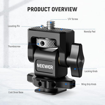 NEEWER Camera Monitor Mount with Cold Shoe (2 Pack), Anti Twist 1/4" Screw for 5" & 7" Field Monitor Compatible with Atomos Ninja V, 360° Swivel & 180° Tilt Damping, Compatible with SmallRig, MA006