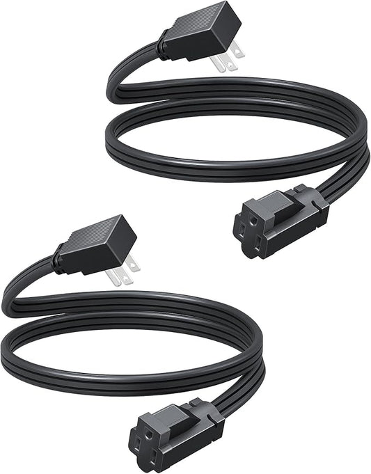 DEWENWILS 3FT Extension Cord with 3-Prong Flat Plug, 15A/1875W 14/3 SPT-3 Flat Wire, Space Saving for Home Office Appliances & Electronics, ETL Listed, 2 Pack, Black