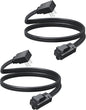 DEWENWILS Heavy Duty 3FT Extension Cord with 3-Prong Flat Plug, 15A/1875W 14/3 SPT-3 Flat Wire, Space Saving for Home Office Appliances & Electronics, ETL Listed, 2 Pack, Black