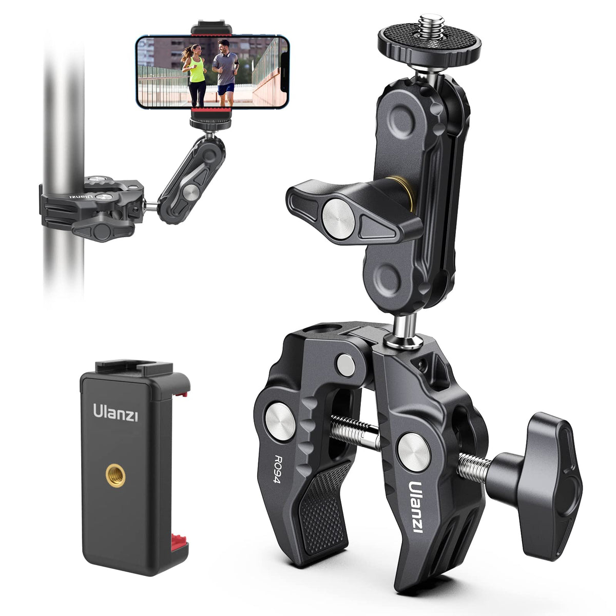 ULANZI Super Clamp Camera Clamp Mount Monitor 360° Ballhead Magic Arm Double Ball Head Adapter with 1/4"-20 & 3/8"-16 Thread for Canon Nikon DSLR Camera/Gopro/LED Lights/Ronin-M/Ronin MX/Freefly MOVI