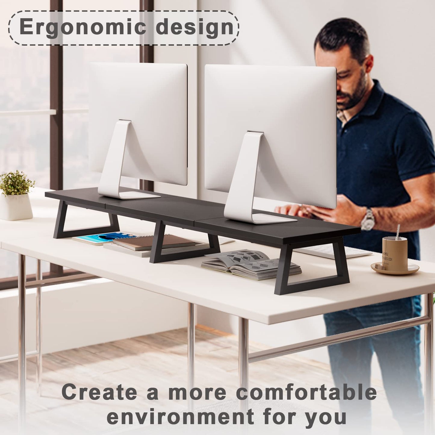 TEAMIX 42 inch Large Dual Monitor Riser, Desk Organizer Stand for TV Laptop