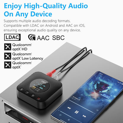1Mii B06HD+ Hi-Res LDAC Bluetooth 5.3 Receiver for Home Stereo, Hi-Fi Bluetooth Audio Adapter w/Display, Built-in Audiophile DAC, aptX HD Low Latency, RCA Optical Coaxial for Old Stereo Receiver