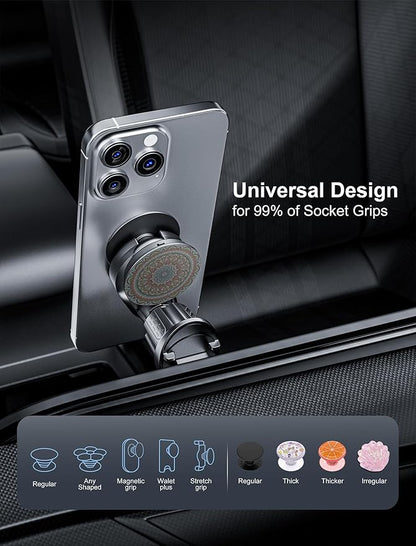 TOPGO Socket Car Phone Mount, [Telescopic Shaped Hook, Stable, No Shaking] Grip Air Vent Car Phone Holder, Compatible with iPhone and All Smartphones with Socket Grip