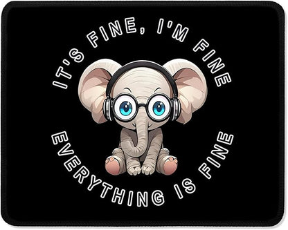 ITNRSIIET Mouse Pad with Stitched Edge Premium Textured Smooth Precise Operation Waterproof Washable Non-Slip Rubber Base Desktop Protection Mat, 10.2×8.3×0.12 inches, Pretty Fine Elephant