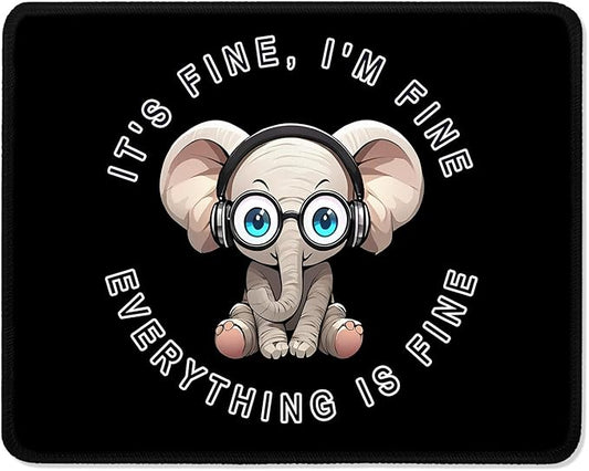 ITNRSIIET Mouse Pad with Stitched Edge Premium Textured Smooth Precise Operation Waterproof Washable Non-Slip Rubber Base Desktop Protection Mat, 10.2×8.3×0.12 inches, Pretty Fine Elephant