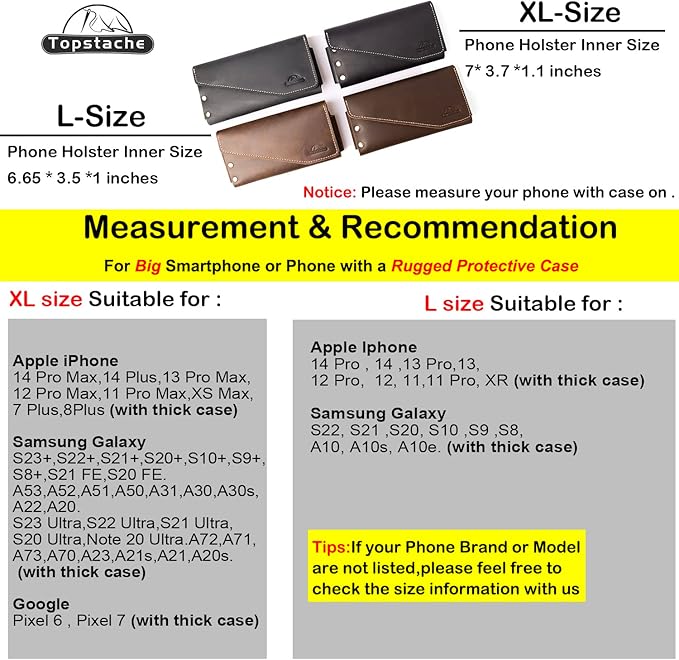 topstache Leather Phone Holster with Belt Loop, Magnetic Closure Cell Case Card Holder Wallet,Leather Pouch for iPhone 14 Pro,Galaxy S23(Fits Otterbox on) L,Black, Belt Loop-Black (C0403)
