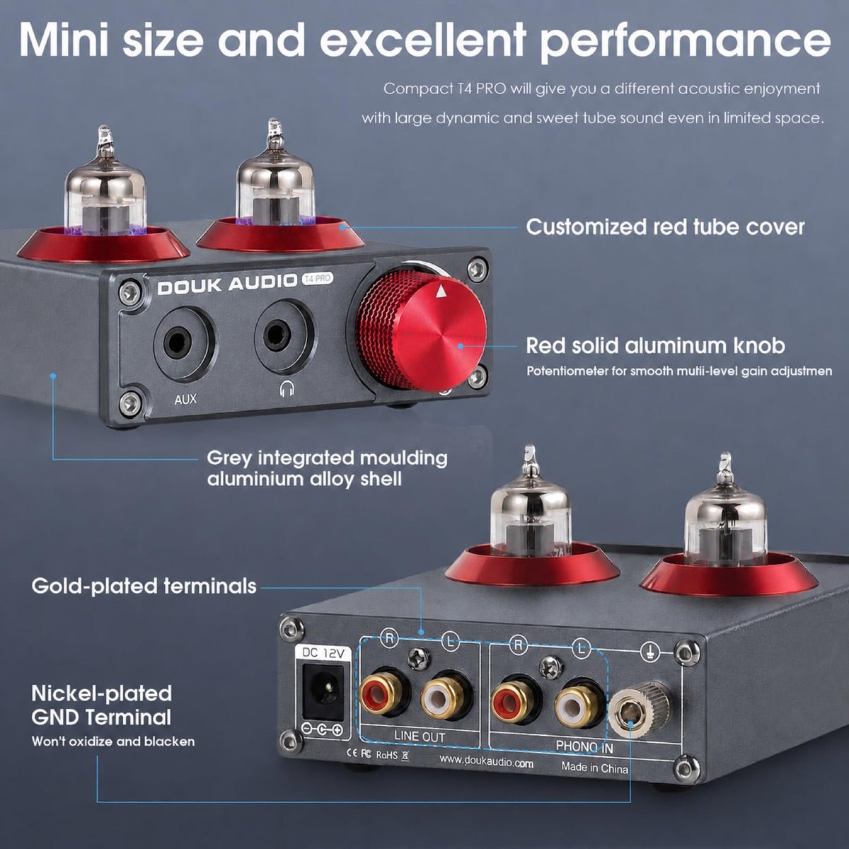 Douk Audio Tube Phono Preamp: 6CS6 Headphone Amp for Turntable (T4 PRO)