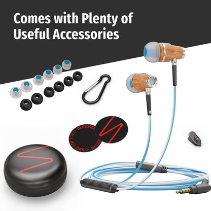 Symphonized Wired Earbuds 3.5mm Jack – Wooden Earphones with Mic & Volume Control, Plug In Ear Headphones Wire, Corded Ear Buds Wired Earbuds with Microphone for Computer, Laptop & Phone with Aux Cord