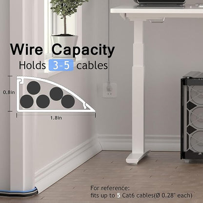 ZhiYo 68in Floor Cord Cover for Corner, Large Cord Hider for 3-5 Cords, Self-adhesives PVC Wire Hider for Baseboard/Floor/Wall Cable Management, White Cable Raceway, 0.8in x 1.8in, 4 x L17in