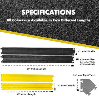 Kable Kontrol Drop Over Floor Cord Cover – 60” Inch Long 1 Channel Cable or Wire Protector – 30 Pcs Bulk Pack - Rubber Ramp for Indoor and Outdoor Use – Black