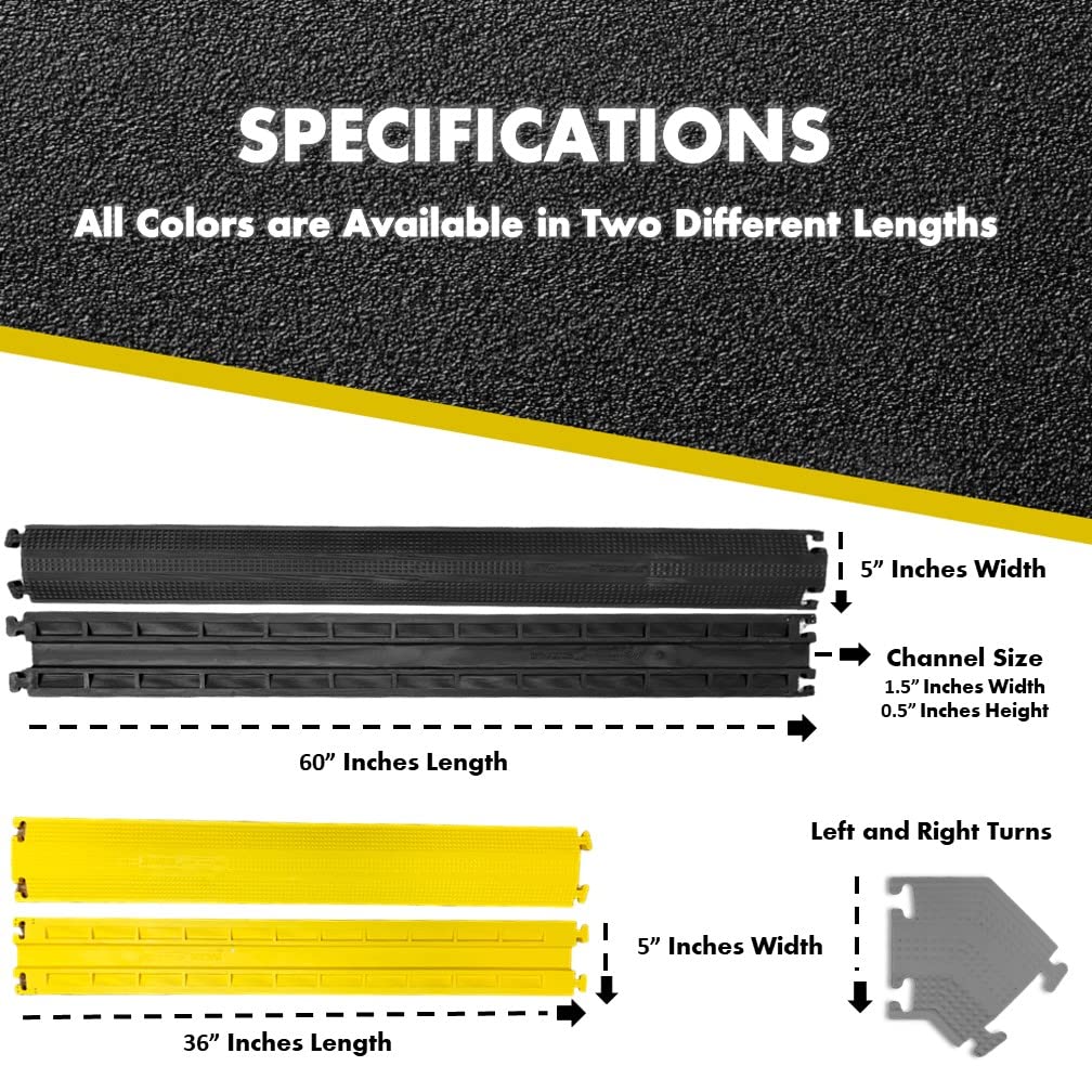 Kable Kontrol Drop Over Floor Cord Cover – 36” Inch Long 1 Channel Cable or Wire Protector – 20 Pcs Bulk Pack - Rubber Ramp for Indoor and Outdoor Use – Yellow