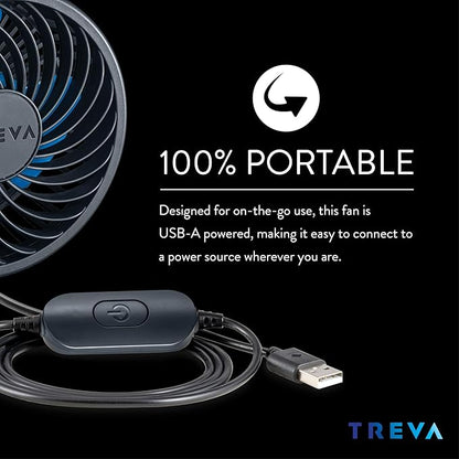 Treva 3.5 Inch USB Powered Fan with Suction Cup, 3 Speed Attachable Fan with Rotating Head for Car, Camping, Travel, Bedroom, Multi-Directional Rotating and Adjustable Head (Black)