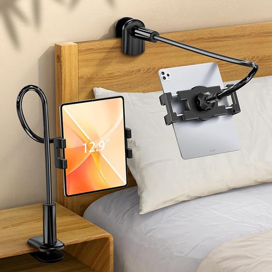 bokilino Gooseneck Tablet Holder Stand for Bed Adjustable Flexible Long Arm Tablets Mount Clamp on Table Compatible with iPad Air Mini | Galaxy Tabs | Kindle Fire | Switch or Other 4.7-12.9" Devices