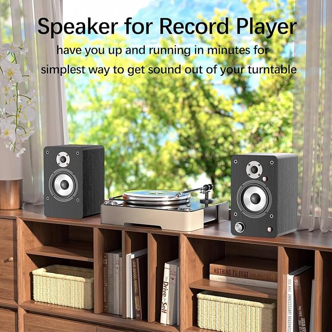 LONPOO Powered Bookshelf Speakers for Record Player,2.0CH Bluetooth Active Near Field Monitors with 1-inch Silk Domed Tweeter and 4-inch Aluminium Speaker for Home Theater, 100 Watts RMS