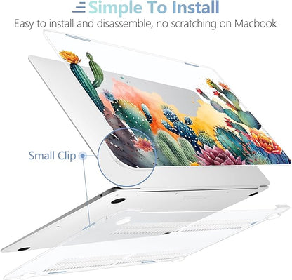 MEEgoodo for MacBook Air 13.3 inch Case 2021 2020 2019 2018 A2337 M1 A2179 A1932,Clear Case for MacBook Air M1, Laptop Shell with Keyboard Webcam Cover & Trackpad Film & Type C Adapter,Tropical Cactus