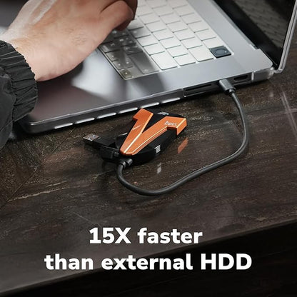 DATO External SSD 2TB, External Solid State Drive Portable SSD External USB 3.2 Gen 2x2 Type-C OTG Supported Compatible with PS5 and Xbox, up to 1600/1500 MB/s IP67 Waterproof - ARES Amber Shield