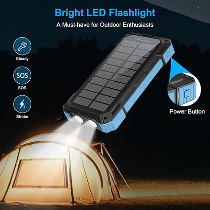 Solar Charger Power Bank 49800mAh Wireless Portable Phone Charger, 22.5W QC3.0 Fast Charging Built in 4 Cables with USB C 6 Outputs & 2 Inputs for Cell Phone