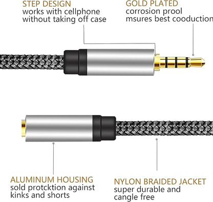 Male to Female Audio Cable 3Ft,Tan QY Male to Female for Phone Headphone Conversion Cord 3.5mm 4 Pole Audio Adapter for Tablet/PC/ PS4 and More (3Ft, Silver)