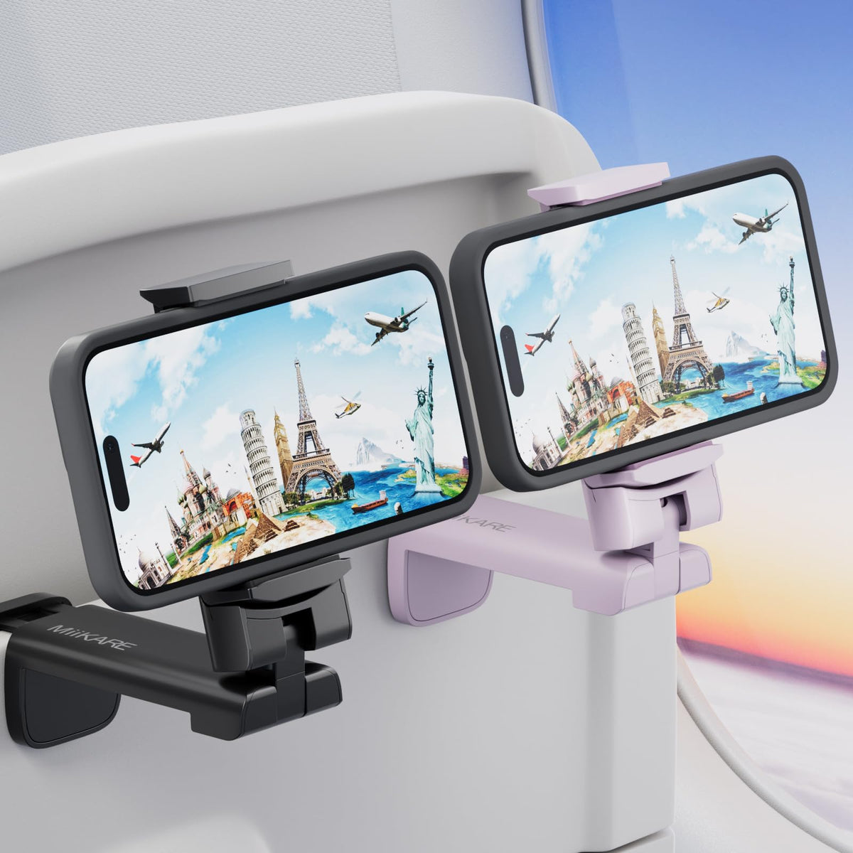 MiiKARE 2PCS Airplane Phone Holder, Plane Travel Essentials, Black & Black