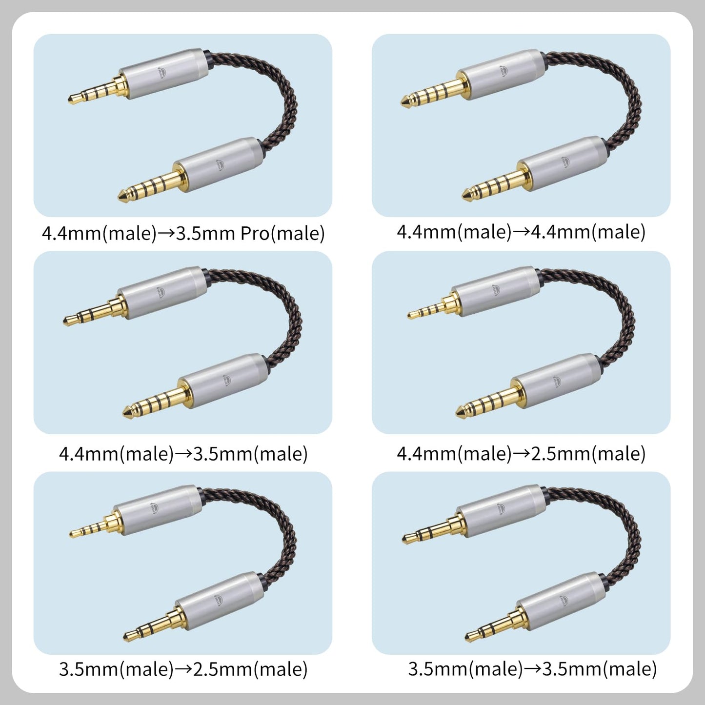 okcsc 4.4MM Male to 3.5MM Pro Male Ultra Short Hifil Male to Male AUX Audio Cable OFC Pair Recording Cable Wire-Breakage-Prevention Design Adoption of 8-Core Braided Structure 5.82 inch
