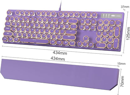 MageGee Typewriter Mechanical Gaming Keyboard, Retro Punk Purple Round Keycaps, 104 Keys LED White Backlit Wired Keyboards for Laptop MAC PC Gamer, with Magnetic Wrist Rest, Blue Switch