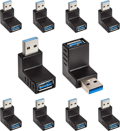 Cmple - [10 Pack 90 Degree USB 3.0 Male to Female Adapter Up Right Angle USB A Plug to Jack Connector Converter Extender for PC Laptop Hard Drive Keyboard Mouse Charger