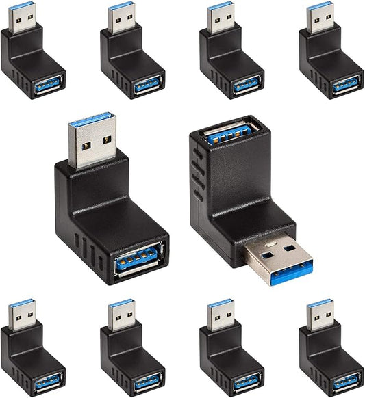 Cmple - [10 Pack 90 Degree USB 3.0 Male to Female Adapter Up Right Angle USB A Plug to Jack Connector Converter Extender for PC Laptop Hard Drive Keyboard Mouse Charger