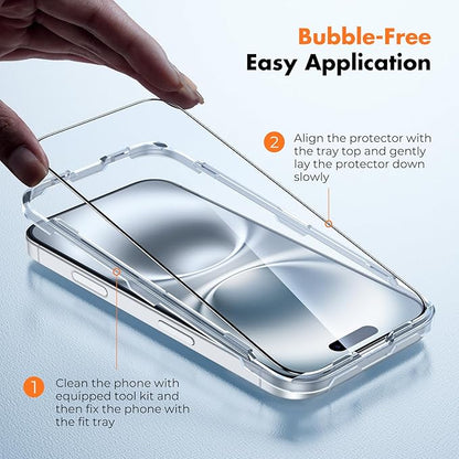 UNBREAKcable Screen Protector for iPhone 16 Plus/15 Plus [3-Pack] Full Coverage Double Shatterproof Tempered Glass [Installation Frame] [9H Hardness] [99.99% HD Clear] [Bubble Free] for iPhone 6.7"