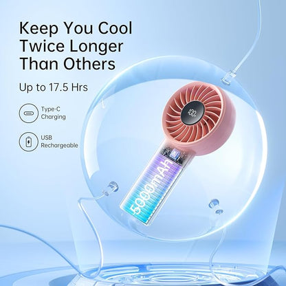 JISULIFE Handheld Portable Fan, 5000mAh Stronger and Longer-Lasting Battery