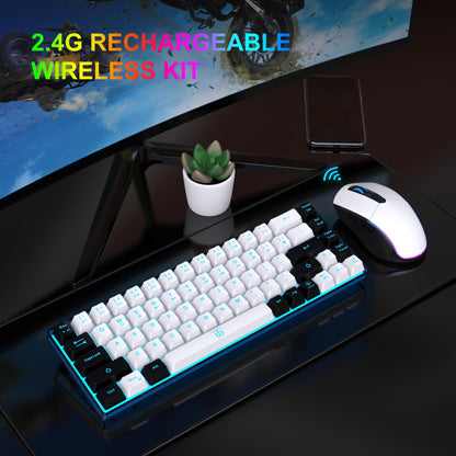 Snpurdiri 60% Wireless Gaming Keyboard and Mouse Combo (White-Black)