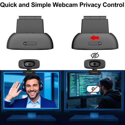Estranst 2K Quad HD Webcam with Privacy Cover & Noise-Canceling Microphone, Video Web Streaming Camera for PC Computer Desktop Laptop Mac Zoom Teams &More, 1pc USB C Adapter