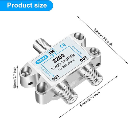 2 Way Coaxial Cable Splitter,Support 10-2602MHz, RG6 Compatible, Nickel-Plated for Cable Splitter,Work with CATV, Satellite TV,Antenna System and MoCA Configurations