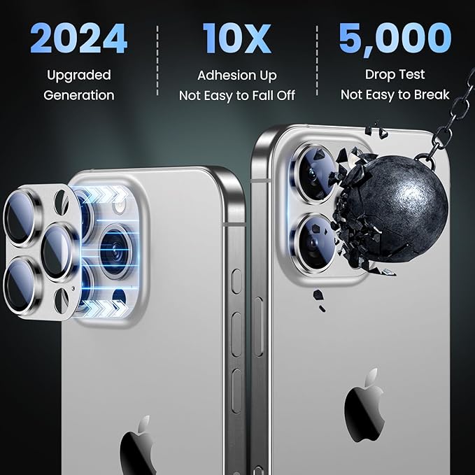 Uyiton Compatible with iPhone 16 Pro/iPhone 16 Pro Max Camera Lens Protector - [Not Easy to Break][Strong Adsorption][Case-Friendly] Metal Tempered Glass Rear Camera Screen Cover - White Titanium