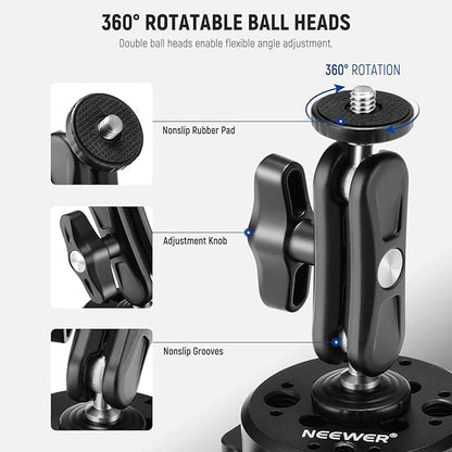 NEEWER 6"/15.2cm Camera Suction Cup Mount with Ball Head Magic Arm, Metal Suction Cup Mount on Car Windshield Dash for Camera/Action Camera/Phone Holder, with 1/4" & 3/8" Mounting Holes for ARRI