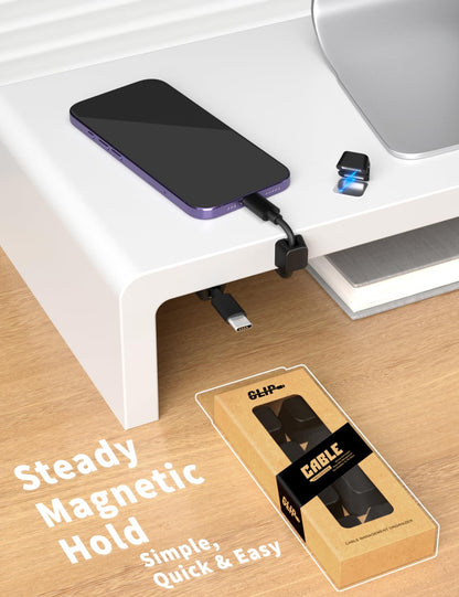 Viaky 8 Pack Magnetic Cable Clips, Large Size Under Desk Cable Management, Workspace Charger Organizer,Cord Holder with Adhesive Metal Disc, Office Desk Accessories for Nightstand Car Wall (Black)