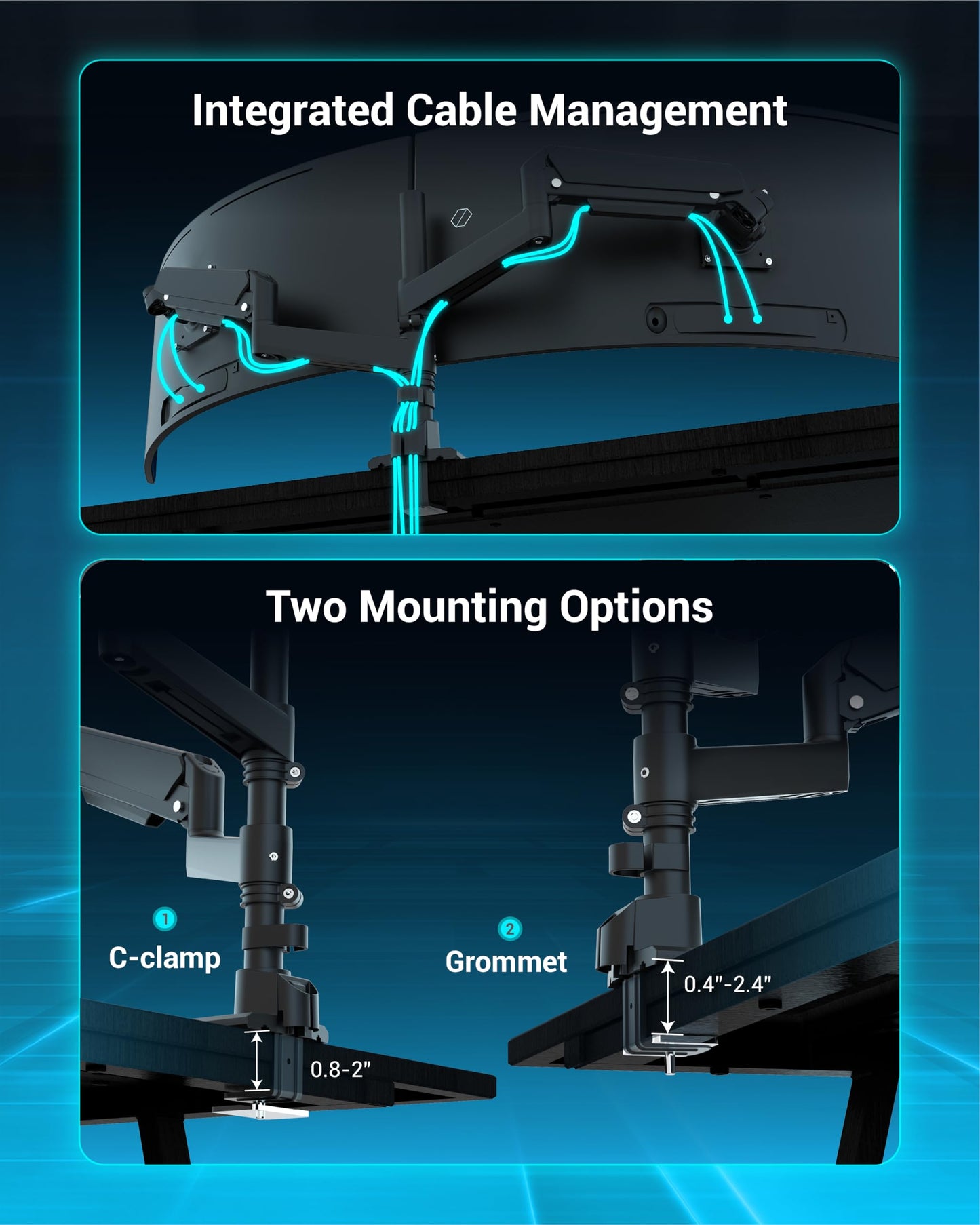 Ergounion Dual Monitor Arm for 13-49 Inch Ultrawide Screens, Heavy Duty Monitor Mount for 2 Monitors up to 44lbs, Full Motion Vertical Stacked Dual Monitor Arm Desk Mount, 75/100mm VESA Mount, Black